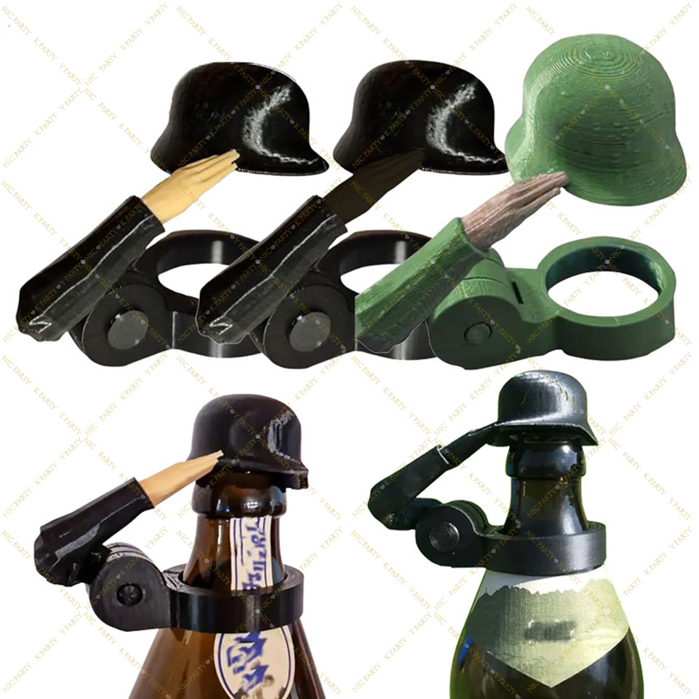 Wine Beer Hat - 面白い兵士の敬礼ビール瓶ヘルメットクリエイティブパーティーデコレーションワイン防塵ボトルキャップ帽子リアルなデザインイベントパーティーの記念品