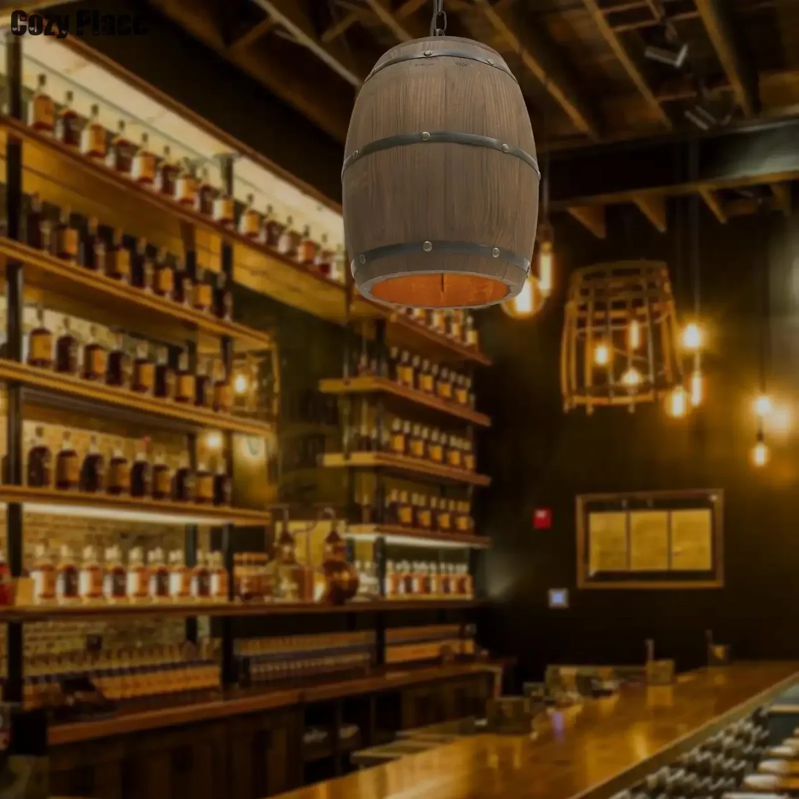 Wine & Beer Guayaquil - 素朴なランプヴィンテージシャンデリア木製ペンダントライトワイン樽吊り下げランプ家の装飾リビングルームバーカフェ照明E26